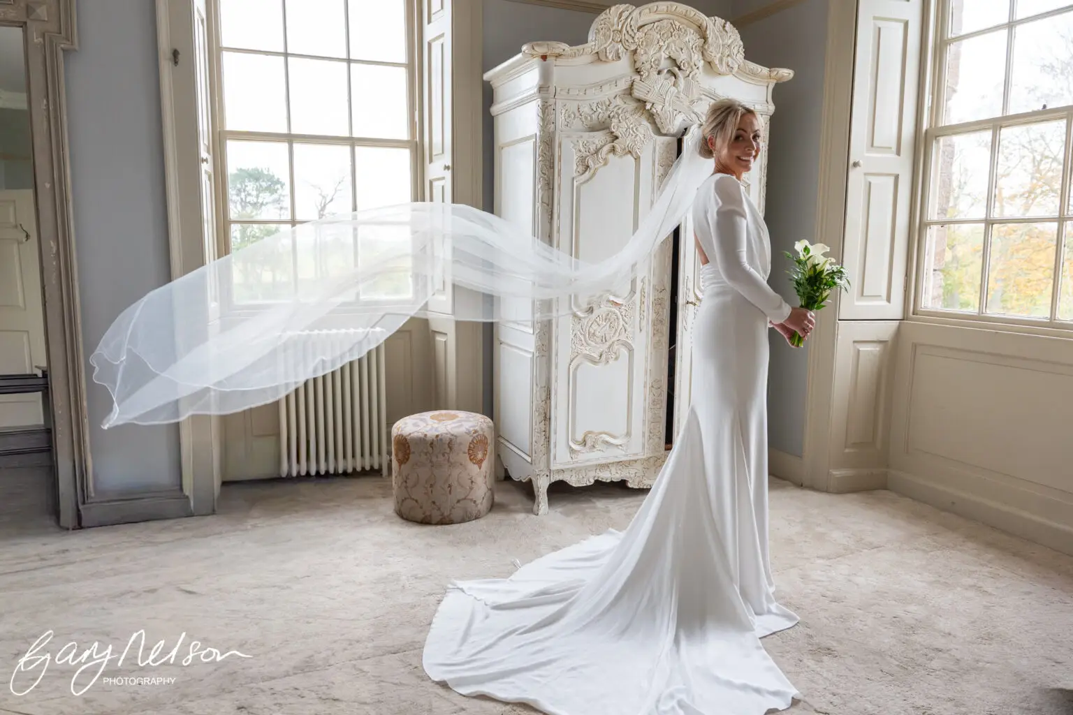 Newton Hall, High Newton-by-the-Sea, Alnwick NE66 3DZ wedding bride veil in gianella room