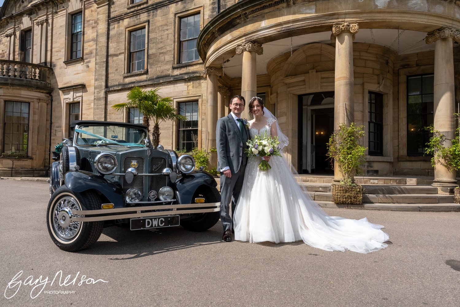 Beamish Hall Hotel Wedding couple & car