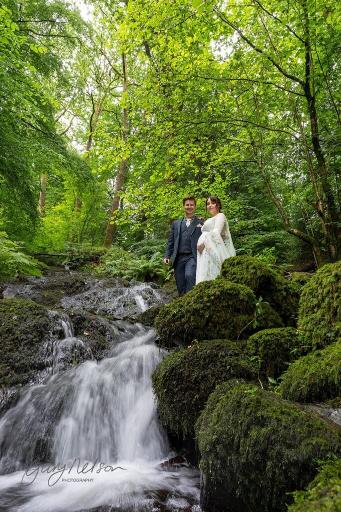 Windermere Lake District waterfalls bride and groom