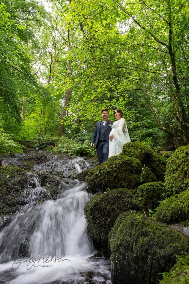 Windermere Lake District waterfalls bride and groom